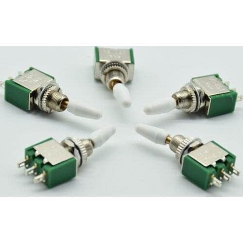 5pcs 3 pins 2 position 6mm 2A 250V SPDT tripod toggle switch KNX White hat