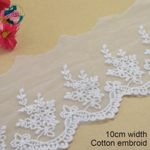 5yards 10cm width white cotton embroided lace ribbon guipure trim DIY wedding Accessories dolls lace french lace applique#2946