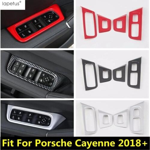 ABS Carbon Fiber Look / Matte / Red Accessories For Porsche Cayenne 2018 - 2021 ABS Door Window Lift Button Panel Cover Kit Trim
