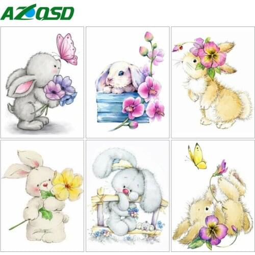 AZQSD 5D Diamond Painting Rabbit Cartoon Cross Stitch Home Decor Diamond Embroidery Flowers Animal Home Decoration Gift