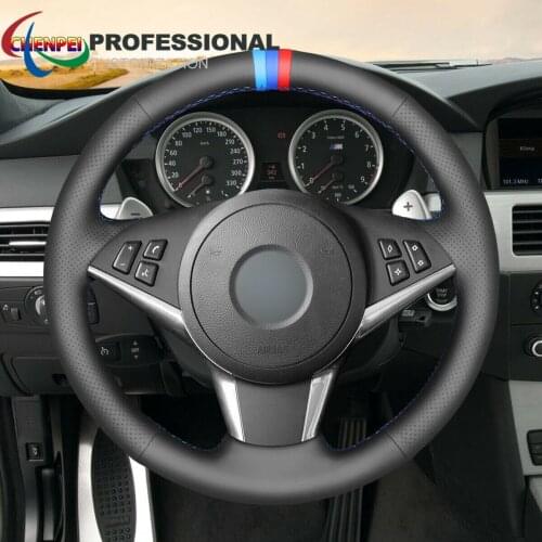 DIY Hand-Sewn Non-Slip Black Leather Steering Wheel Cover For BMW 5 Series E60 E61 6 Series E63 E64 Car Interior Accessories