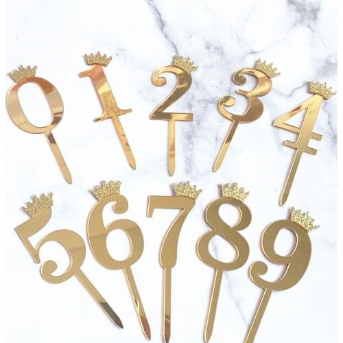 Number 0-9 Cake Topper Birthday Anniversary Wedding Party Cake Insert Cake Decoration Gold Silver Digital Cakes Dessert Decor