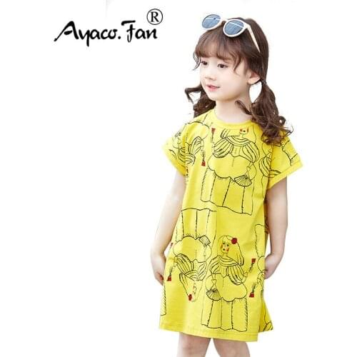 Plus Size Childrens Dresses 2019 Summer New Cute Painting Print Loose A-Line Dress for Kids Girls Beach Mini dress Over 8 Years