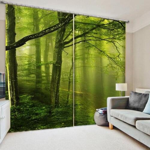 Customized size Luxury Blackout 3D Window Curtains For Living Room green forest curtains Decoration curtains