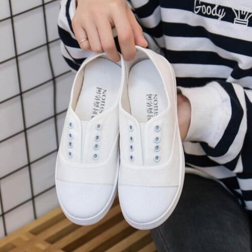 Adult canvas casual shoes woman 2021 solid flats comfortable flat with sneakers women shoes slip-on ladies shoes women sneakers
