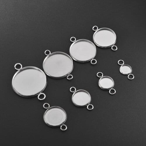 30Pcs/lot Stainless Steel Cabochon Base Connector Setting Round Cameo Bezel For DIY Jewelry 6/8/10/12/14/16/18/20/25mm