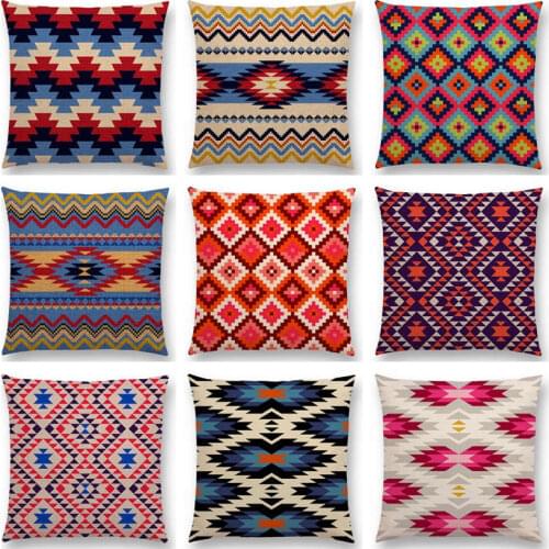 Colorful Aztec Geometric Pattern Tribal Prints Abstract Rainbow Ethnic Plaid Decorative Cushion Cover Sofa Throw Pillow Case