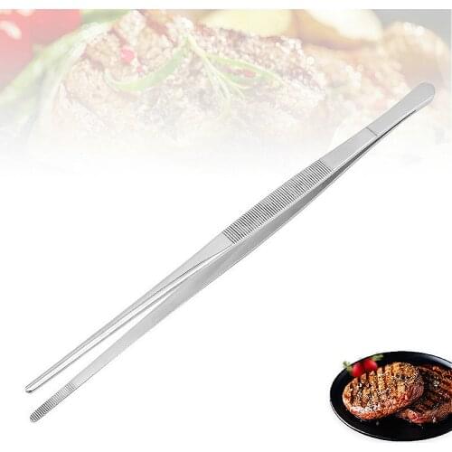 Stainless Steel Cooking Accessories Food Pliers Barbecue Supplies Silver Long Bbq Tongs Straight Tweezers Food Clip 12 Inch