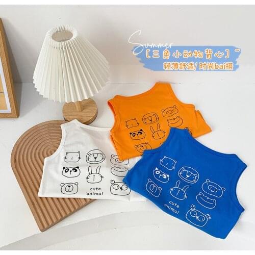 Summer New Kids Baby Boys Vests T Shirts Cute Animal Printing Childrens Cotton Sleeveless Vest Tops 2-7 Years Boys Clothes Tees