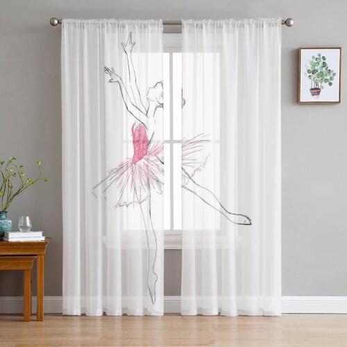 Hand Drawn Sketch Ballet Girl Sheer Curtains for Living Room Bedroom Kitchen Tulle for Windows Voile Drapes Home Decoration