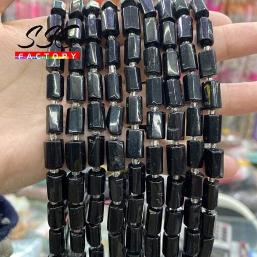 Natural Faceted Gem Black Tourmaline Beads Cylinder Loose Spacer Beads For Jewelry Making DIY Bracelet Accessories 15'' Strand