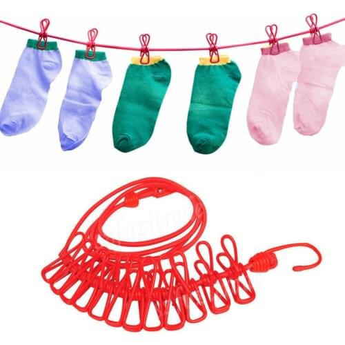 New 185cm Portable Multifunctional Drying Rack With 12 Clips Cloth Hangers Steel Clothes Line Pegs Travel Camping Clothespins