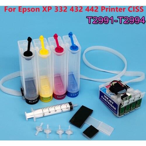 New And High Quality Continuous Ink Supply System For Epson XP 332 432 442 Printer CISS With Chip T2991-4 Refill Cartridge 100ml