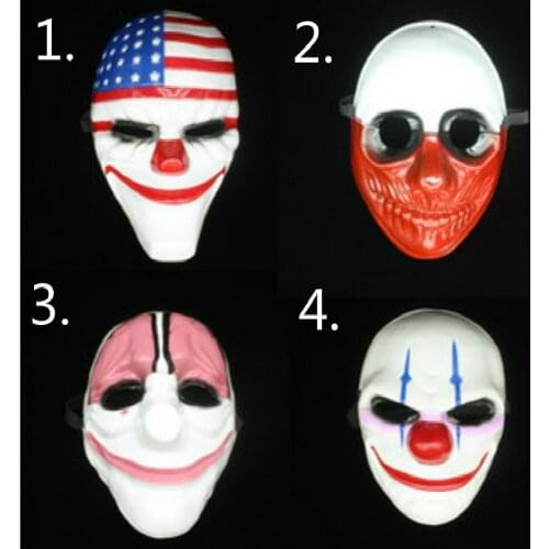 Wholesale Halloween Horror Mask Payday 2 Mask Newest Topic Game Series Plastic Old Head Clown Flag Red Head Masquerade Supplies