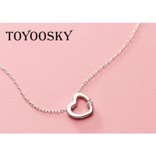 New Design 925 Sterling Silver Zircon Crystal Hollow Heart Shape Necklace Love Heart Pendant Necklaces 40cm Valentine Gift