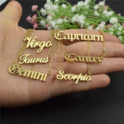 Old English 12 Zodiac Necklace For Women Cursive Capricorn Sagittarius Virgo Cancer Gemini Aries Aquarius Choker Necklaces BFF