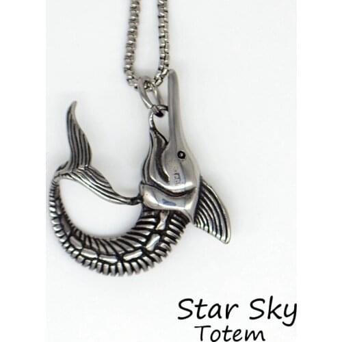 Swordfish Stainless Steel Pendant Necklace Retro Locomotive Hippie Rider Hip Hop Mens Fashion Jewelry