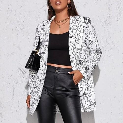 Tailored Coat Fashion Women Spring and Autumn Casual Graffiti Print Single Button Small Cardigan пиджак женский