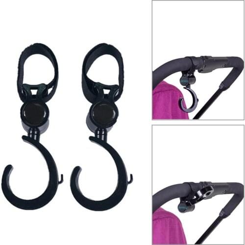 2pcs/set Baby Stroller Hooks Plastic Rotate 360 Degree Cart Hooks Black Tackles Car Seat Accessories Stroller Organizer