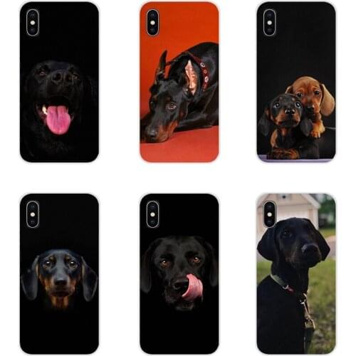 For Samsung Galaxy A3 A5 A7 A9 A8 Star A6 Plus 2018 2015 2016 2017 Transparent TPU Shell Cases black Dachshund Doberman Dog face