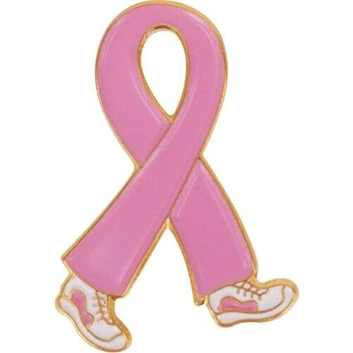 Pink Ribbon Breast Cancer Awareness Brooch Pin Pink Enamel Jewelry in Zinc Alloy