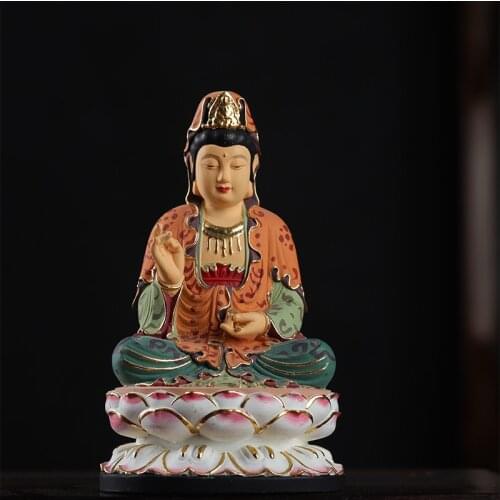 Boxwood 13cm Buddha Figure Statue Guanyin Wood Statue Collection Office Decoration Home Décor Wood Sculpture