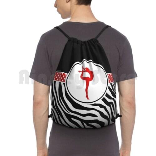 Zebra Print Gymnastics In Red Backpack Drawstring Bag Riding Climbing Gym Bag Gymnastics Gymnast Zebra Zebra Animal Red