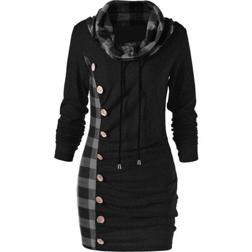 Vintage Womens Dresses Plaid Scarf Collar Spring Dress Buttons Decoration Patchwork Casual Dresses For Women Party Vestidos