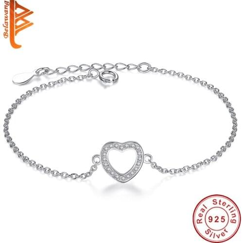 High Quality 100% 925 Sterling Silver Classic Crystal CZ Hollow Heart Bracelets For Women Girl Lady Wedding Jewelry Gift