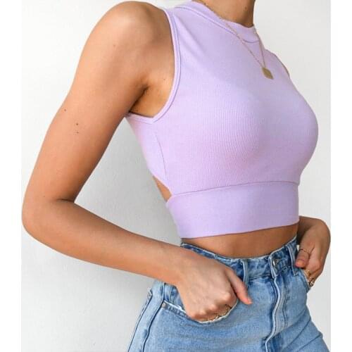 2021 New Sexy Casual Back Hollow With Shoulder Strap Waist Tie Womens Solid Color High Waist Slim Sexy Top Womens Clothing