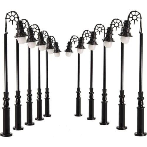 10pcs N Scale Lamp Post Single Head 50mm 1:150 Street Lights Model Railway Train LEDs Miniature Warm White LQS69N