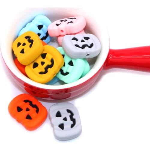 2pcs Halloween Memorial Beads Pumpkin Silicone Beads For Baby Chewable Chewing Toys For Baby Infant BPA Free Silicone Beads