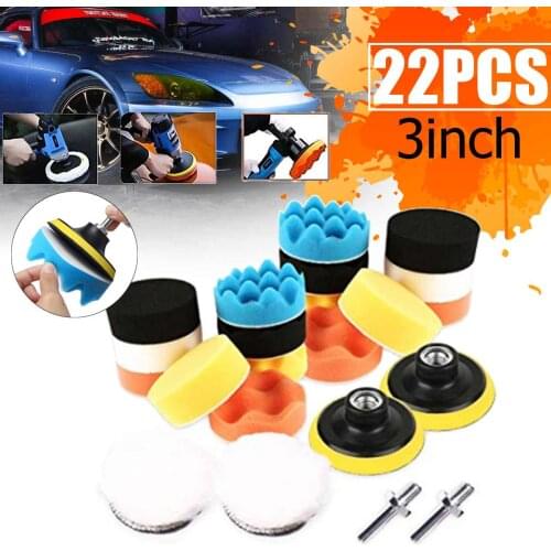 22pcs Car-polishing-pad 3 inch wave Sponge Buffing Waxing Pad Kit for Car Polisher with M10 Drill Adapter Removes Scratches