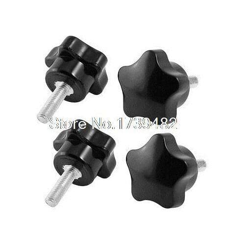 4pcs 30mm Star Head Dia M6 x 20mm Male Thread Screw On Type Clamping Knob