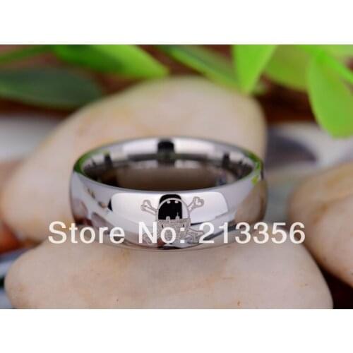 Free Shipping UK Russia Brazil USA Hot Selling 8MM Silver Dome Football Helmet Skull Mens Lord Tungsten Carbide Wedding Ring