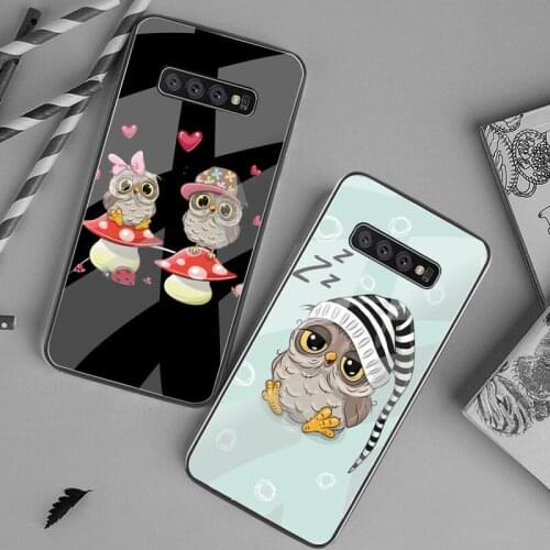 Lovely Animal Owl Phone Case Tempered Glass For Samsung S20 Plus S7 S8 S9 S10 Plus Note 8 9 10 Plus