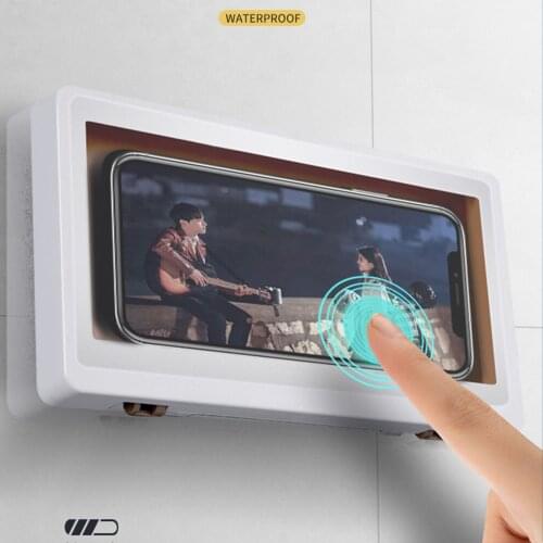 Bathroom Mobile Phone Holder 360 Rotatable Bathroom Shelf Bathroom Wall Hanging Free Perforated Bathroom Waterproof Storage Box
