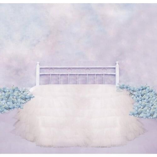 White Bed Blue Flowers Photography Backdrops Photo Props Studio Background 5x7ft