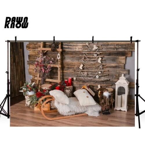 DAWNKNOW Merry Christmas Photography Background Indoor Wood Wall Photo Backdrop Family Event Children Photocall Custom lv1071