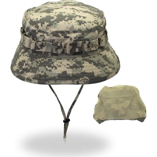 Hot Sale Summer Sunscreen Bionic Jungle Hats Men Tactical Sniper Camouflage Bucket Boonie Hats Outdoor Camping Fisherman Hat