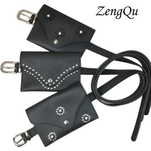 Hot Women Faux Leather Rivet Waist bag belt Fashion Ladies Belt with Phone Pouch Bags Envelope Bags Girl Clothes Decoration