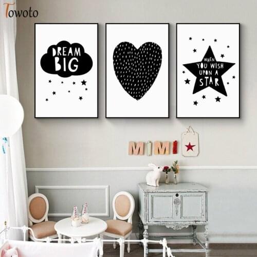 Scandinavian Canvas Painting Nursery Wall Art Black and White Poster Print Minimalist Kids Bedroom Decorative Wall Pictures