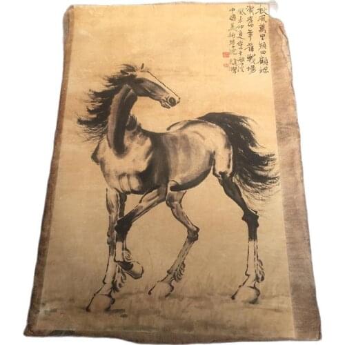 Chinese Old Scroll Xu Beihong - Galloping Horses Painting Rice Paper Painting Slice