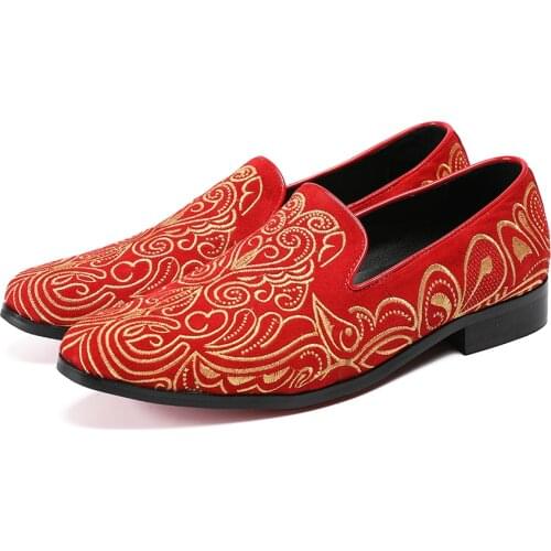 Red glitter wedding shoes flats round toe slip on loafers high quality prom formal shoes men zapatos hombre plus size brogues