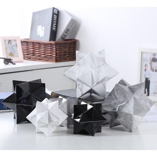 Creative Geometric Multi-faceted Star Decoration Marble Color Figurines Nordic Modern Bar Hotel Decor Gold White Black Color