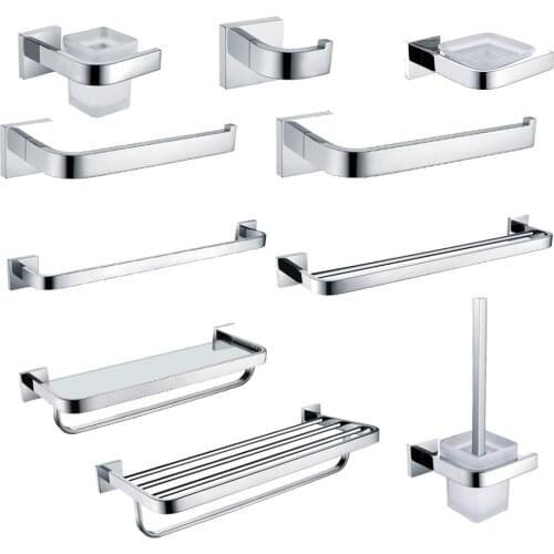 Leyden Chrome Stainless Steel Silver Bathroom Hardware Sets Towel Bars Racks Toilet Brush Holder Toothbrush Holders Robe Hook