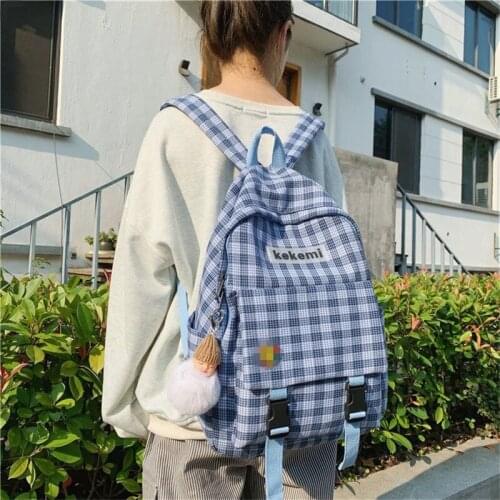 Plaid college style cute small fresh backpack student backpack