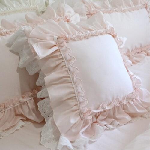 Sweet pink European embroidery cushion cover ruffle Lace cotton pillow cover cake layers princess elegant bedding pillow case