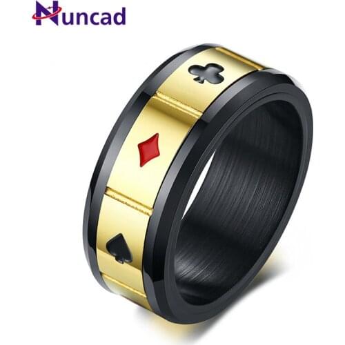 Fashionable, Simple, personality, 8mm Wide Stainless Steel Playing Card, Mens Swivelling Ring