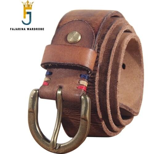 FAJARINA Top Quality 100% Cowskin Leather Men‘s Retro Brass Pin Buckle Cowhide Accessories Casual Belts for Men 3.8cm N17FJ944